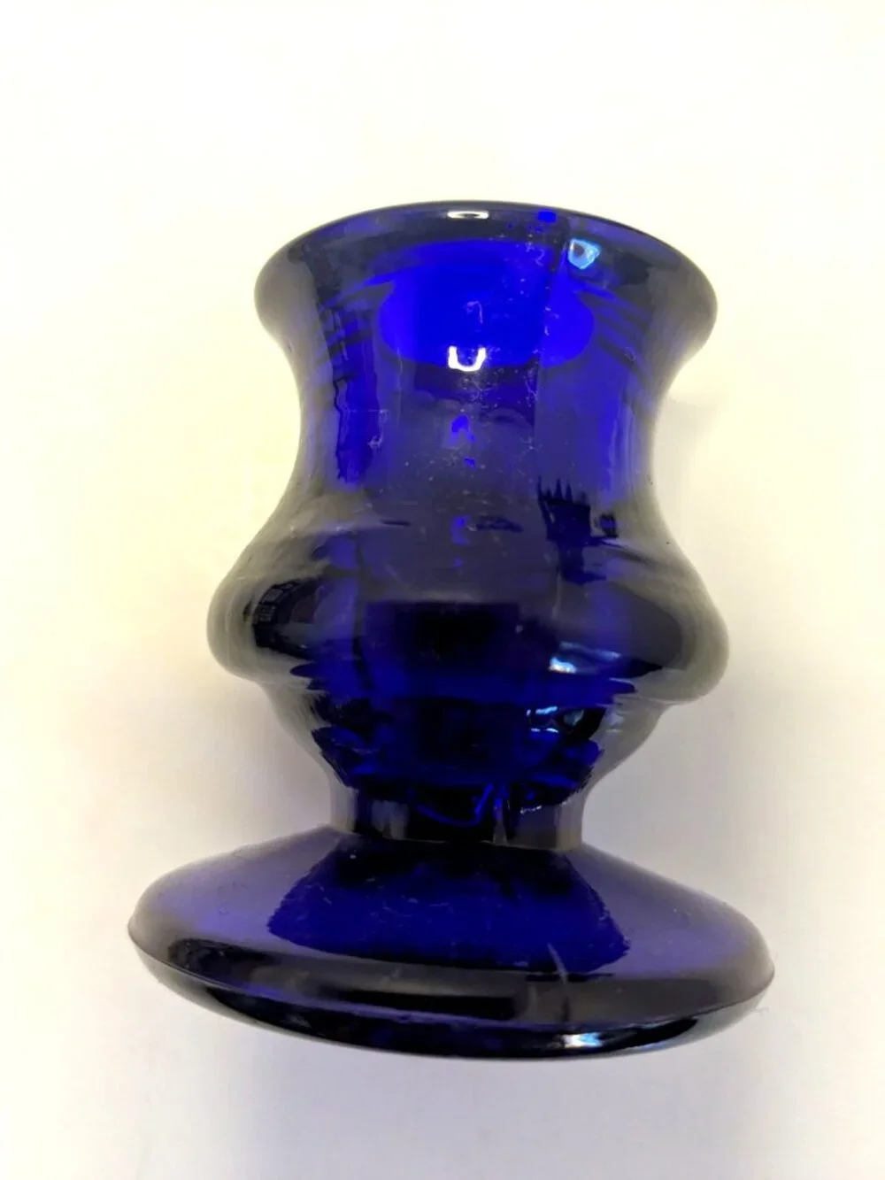 Vtg. Cobalt Blue Glass Taper Candlestick Holders Round Pedestal Base - Set Of 2